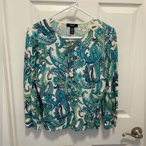 Chaps Teal, Aqua & Green Paisley Button Cardigan